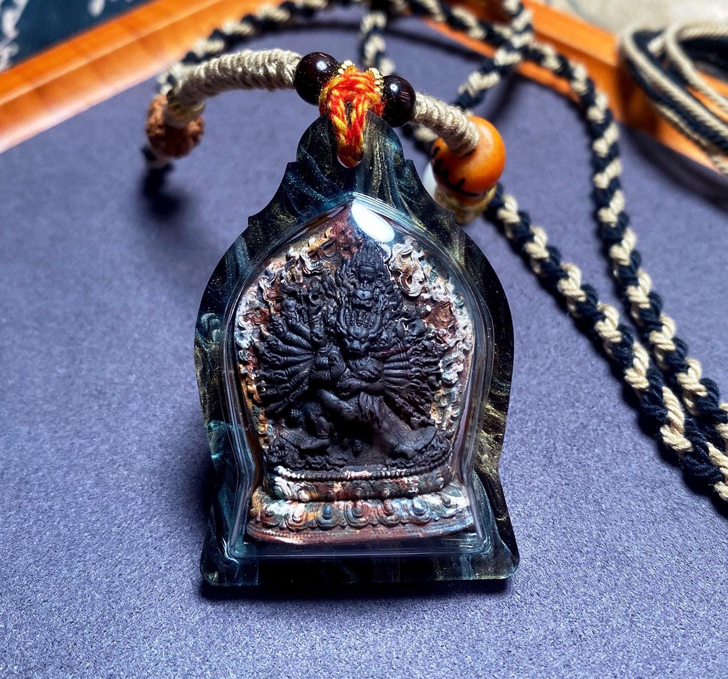 Handmade Yamantaka Tsa Tsa Pendant, Multi-color Tibetan Clay Buddha, Vajrabhairava Gau Box, Buddhist Amulet, Religious Jewelry