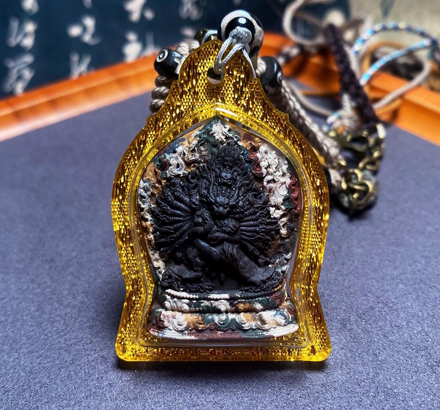 Handmade Yamantaka Tsa Tsa Pendant, Multi-color Tibetan Clay Buddha, Vajrabhairava Gau Box, Buddhist Amulet, Religious Jewelry