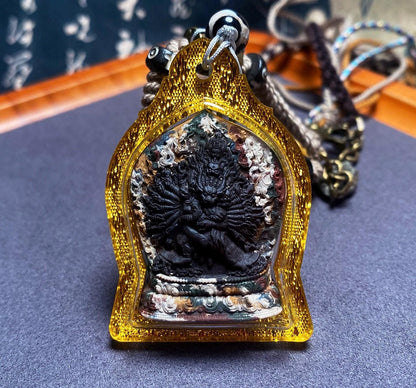 Handmade Yamantaka Tsa Tsa Pendant, Multi-color Tibetan Clay Buddha, Vajrabhairava Gau Box, Buddhist Amulet, Religious Jewelry