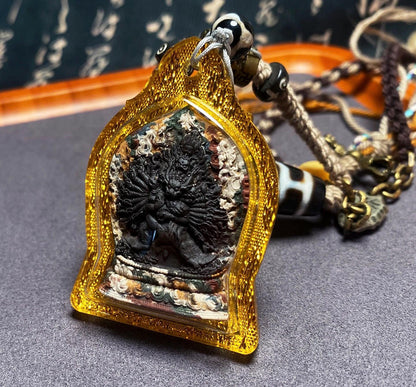 Handmade Yamantaka Tsa Tsa Pendant, Multi-color Tibetan Clay Buddha, Vajrabhairava Gau Box, Buddhist Amulet, Religious Jewelry