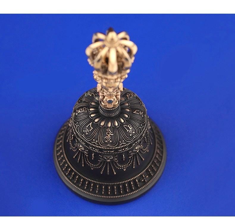 Portable Five Nine Spoke Vajra Bell Set, Hand-Cast Brass Ghanta & Dorje for Meditation, Tibetan Buddhist Ritual Set, Altarpiece Gift