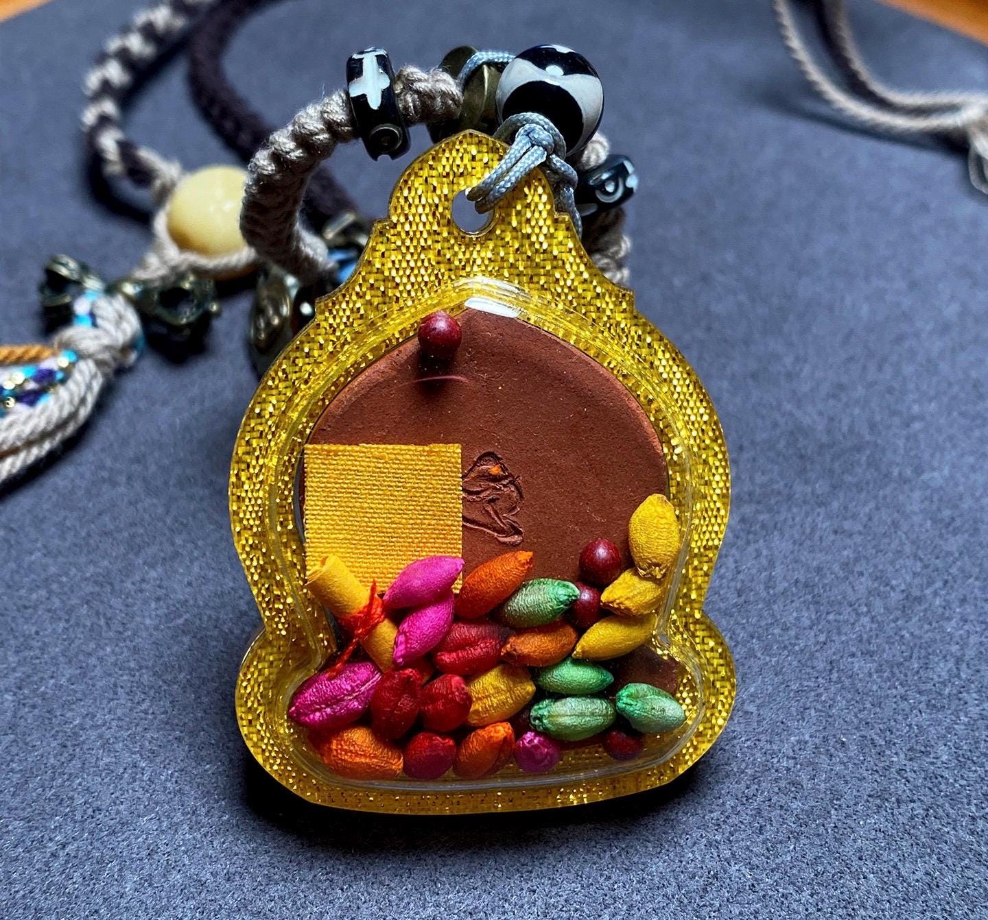 Black Jambhala Mixed-Color Tsa Tsa Gawu Box Pendant, Tibetan Medicine Clay Shrines Necklace, Tantric Buddhism Amulet, Religious Jewelry Gift