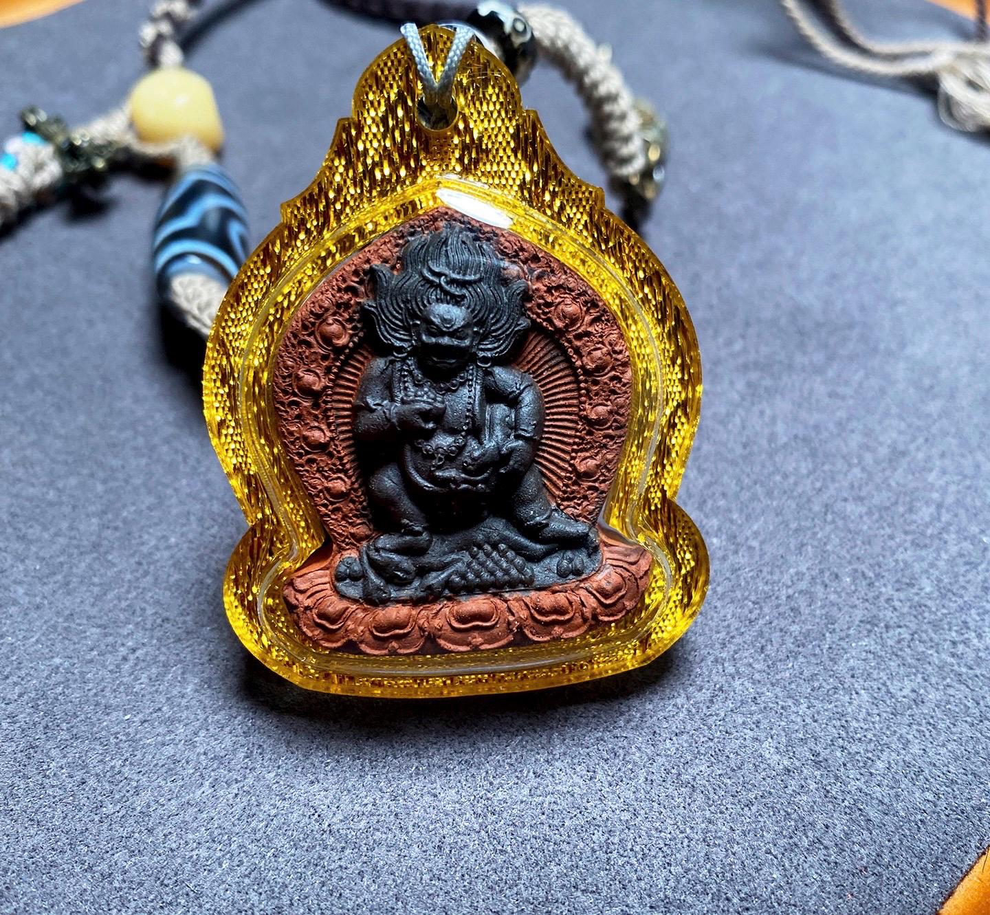 Black Jambhala Mixed-Color Tsa Tsa Gawu Box Pendant, Tibetan Medicine Clay Shrines Necklace, Tantric Buddhism Amulet, Religious Jewelry Gift