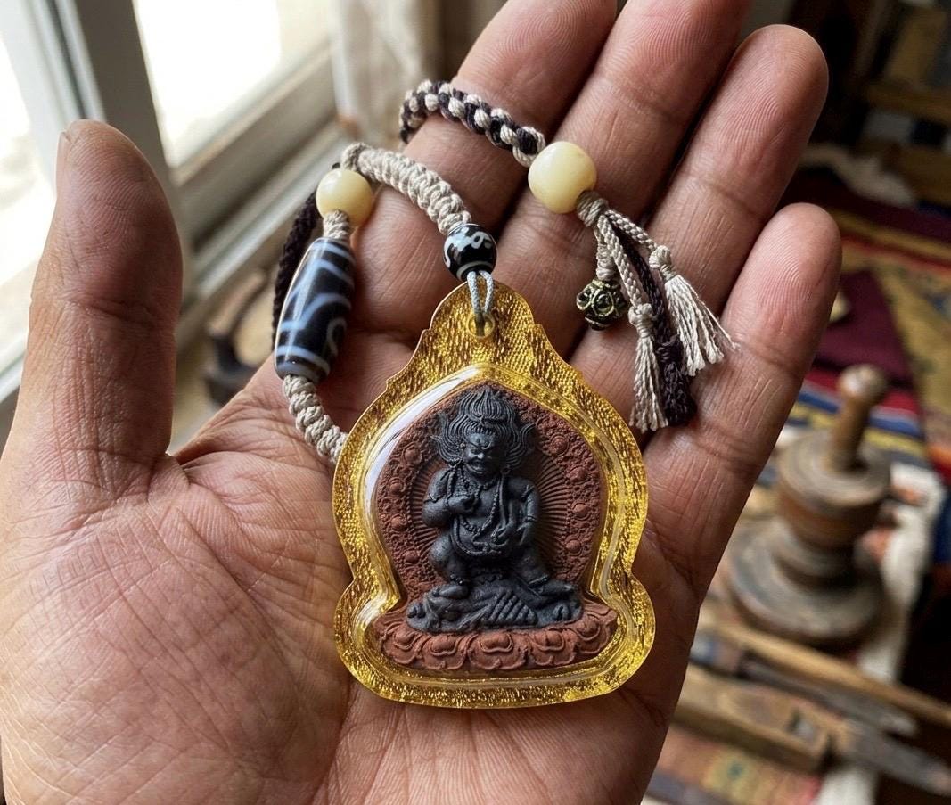 Black Jambhala Mixed-Color Tsa Tsa Gawu Box Pendant, Tibetan Medicine Clay Shrines Necklace, Tantric Buddhism Amulet, Religious Jewelry Gift