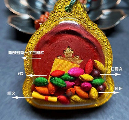 Hand-painted Green Tara Thangka Necklace, Natural Mineral Pigments Medicinal Clay Tsa Tsa Pendant, Tibetan Buddhist Amulet Jewelry