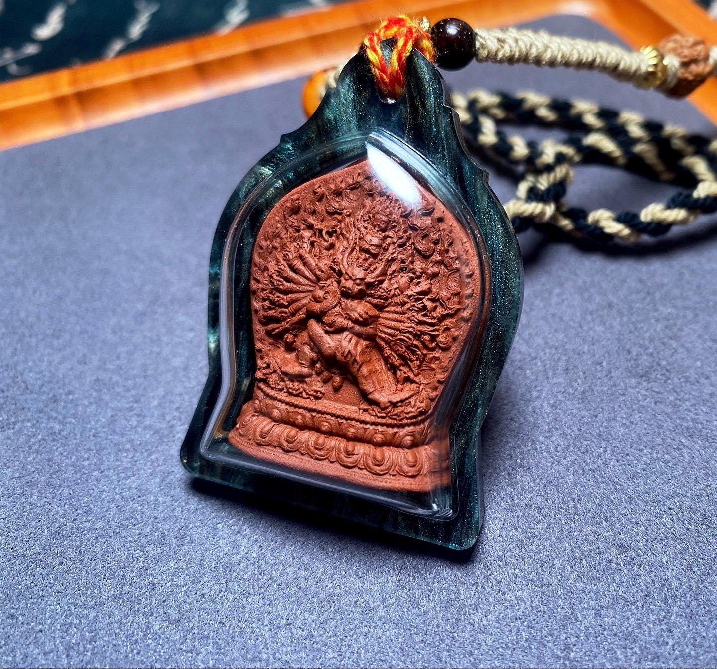 Yamantaka Vajrabhairava Tsa Tsa Pendant, Tibetan Buddhist Clay Statue Necklace, Handmade Vajra Gau Box Amulet, Himalayan Meditation Jewelry