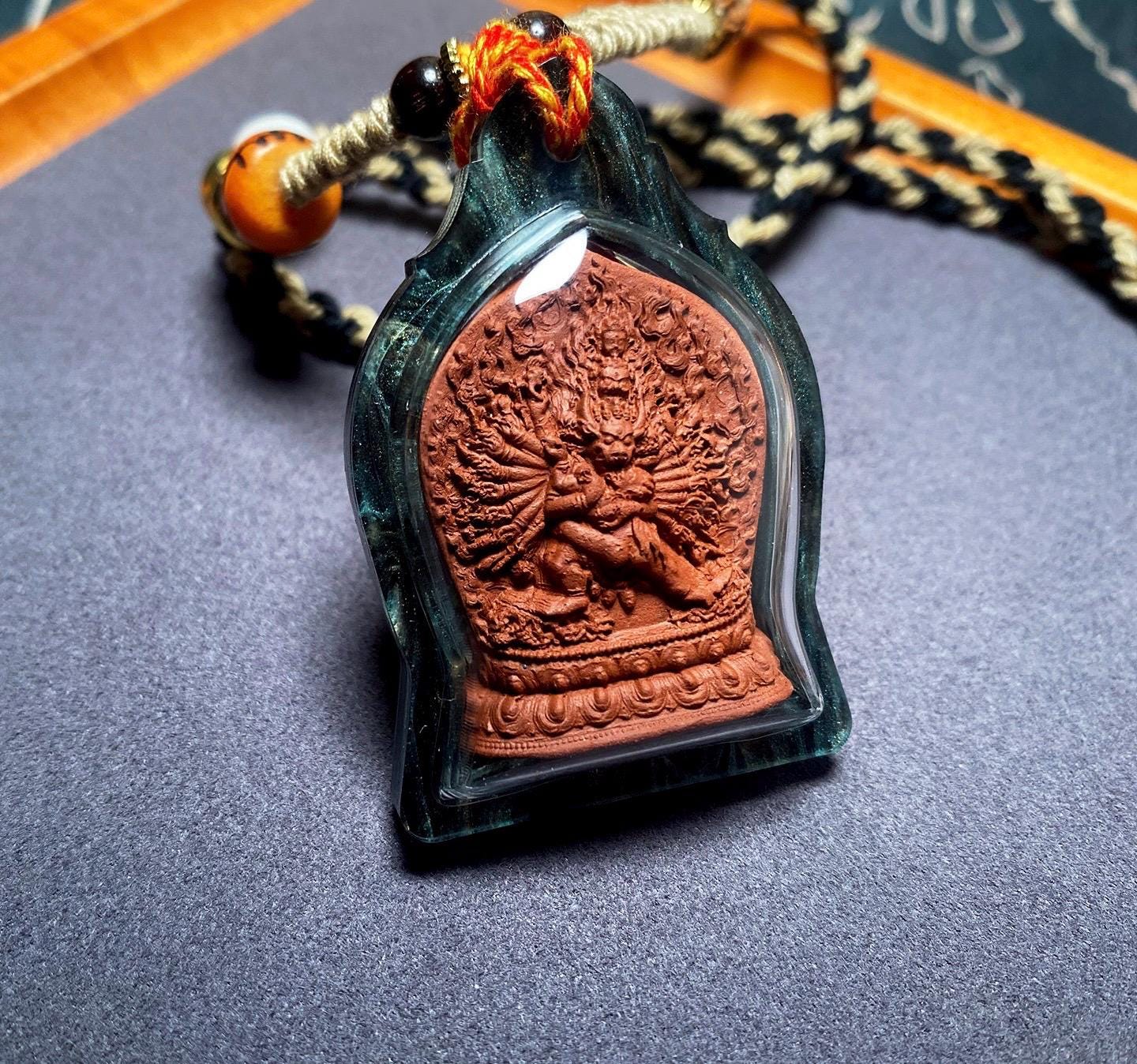 Yamantaka Vajrabhairava Tsa Tsa Pendant, Tibetan Buddhist Clay Statue Necklace, Handmade Vajra Gau Box Amulet, Himalayan Meditation Jewelry
