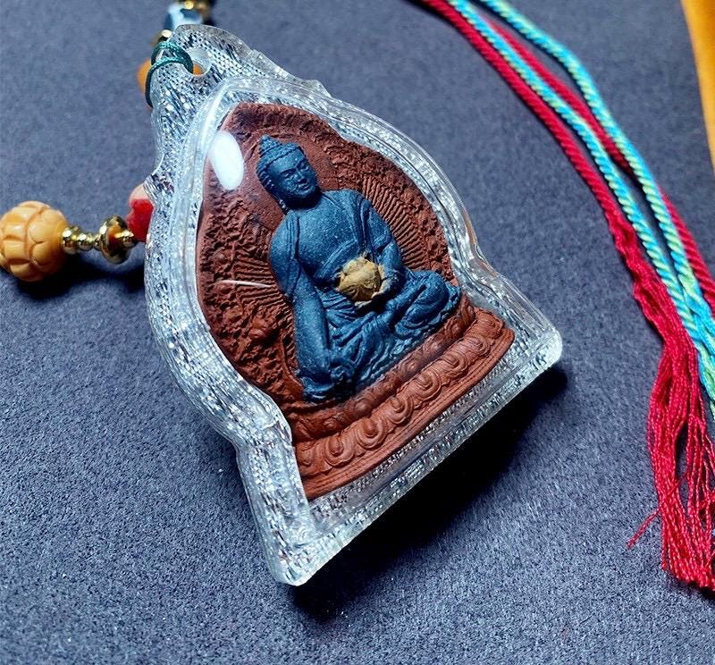 Medicine Buddha Pendant, Tibetan Gau Box Necklace with Tsa Tsa Mini Thangka, Buddhist Protection Amulet, Spiritual Zen Jewelry, Zang Shuo