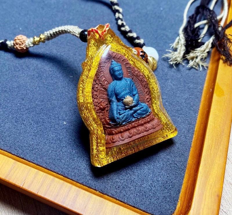 Medicine Buddha Pendant, Tibetan Gau Box Necklace with Tsa Tsa Mini Thangka, Buddhist Protection Amulet, Spiritual Zen Jewelry, Zang Shuo