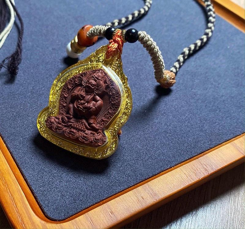 Black Jambhala Medicine Tsa Tsa Pendant, Tibetan Buddhism Gau Box Necklace, Mini Thangka Amulet, Kubera God of Wealth, Spiritual Monk Gift