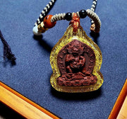 Black Jambhala Medicine Tsa Tsa Pendant, Tibetan Buddhism Gau Box Necklace, Mini Thangka Amulet, Kubera God of Wealth, Spiritual Monk Gift
