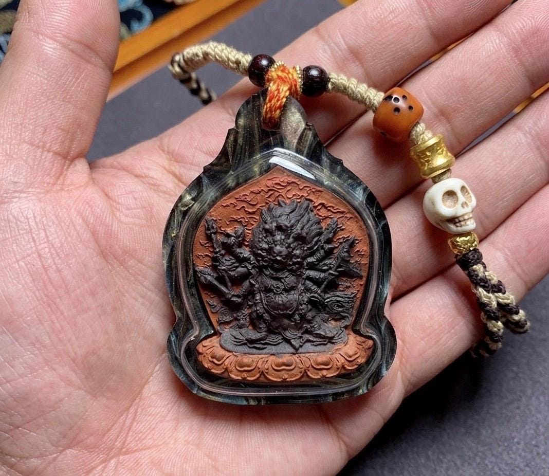 Hayagriva Tsa Tsa Pendant Necklace, Tibetan Buddhist Amulet Gau Box, Handmade Medicine Clay Thangka, Spiritual Protection Jewelry