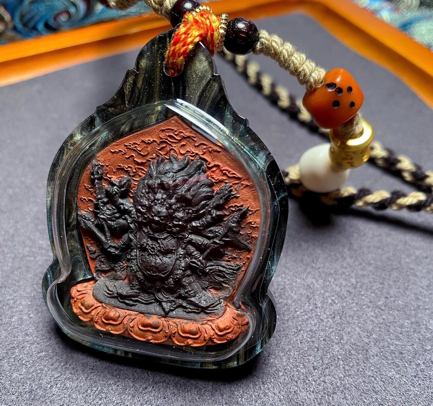 Hayagriva Tsa Tsa Pendant Necklace, Tibetan Buddhist Amulet Gau Box, Handmade Medicine Clay Thangka, Spiritual Protection Jewelry