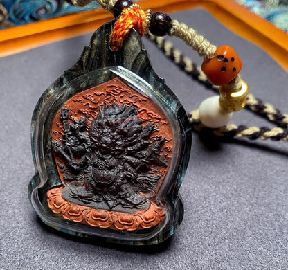 Hayagriva Tsa Tsa Pendant Necklace, Tibetan Buddhist Amulet Gau Box, Handmade Medicine Clay Thangka, Spiritual Protection Jewelry