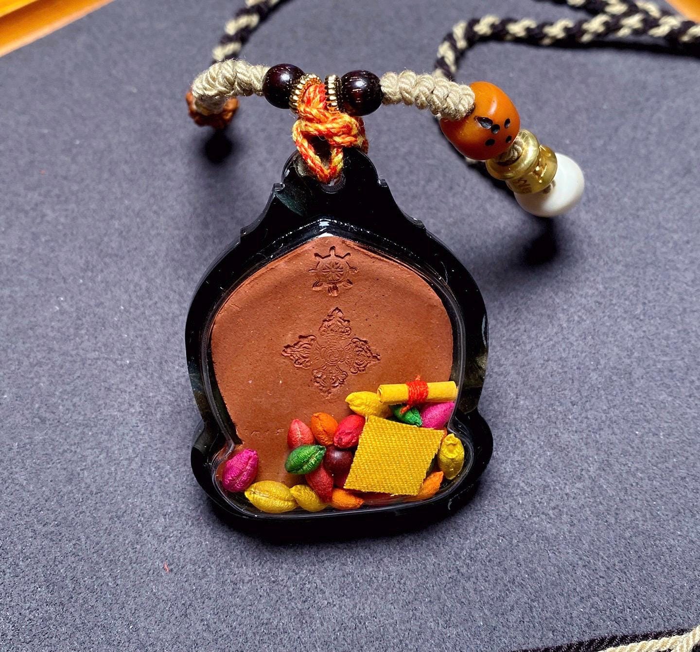 Hayagriva Tsa Tsa Pendant Necklace, Tibetan Buddhist Amulet Gau Box, Handmade Medicine Clay Thangka, Spiritual Protection Jewelry