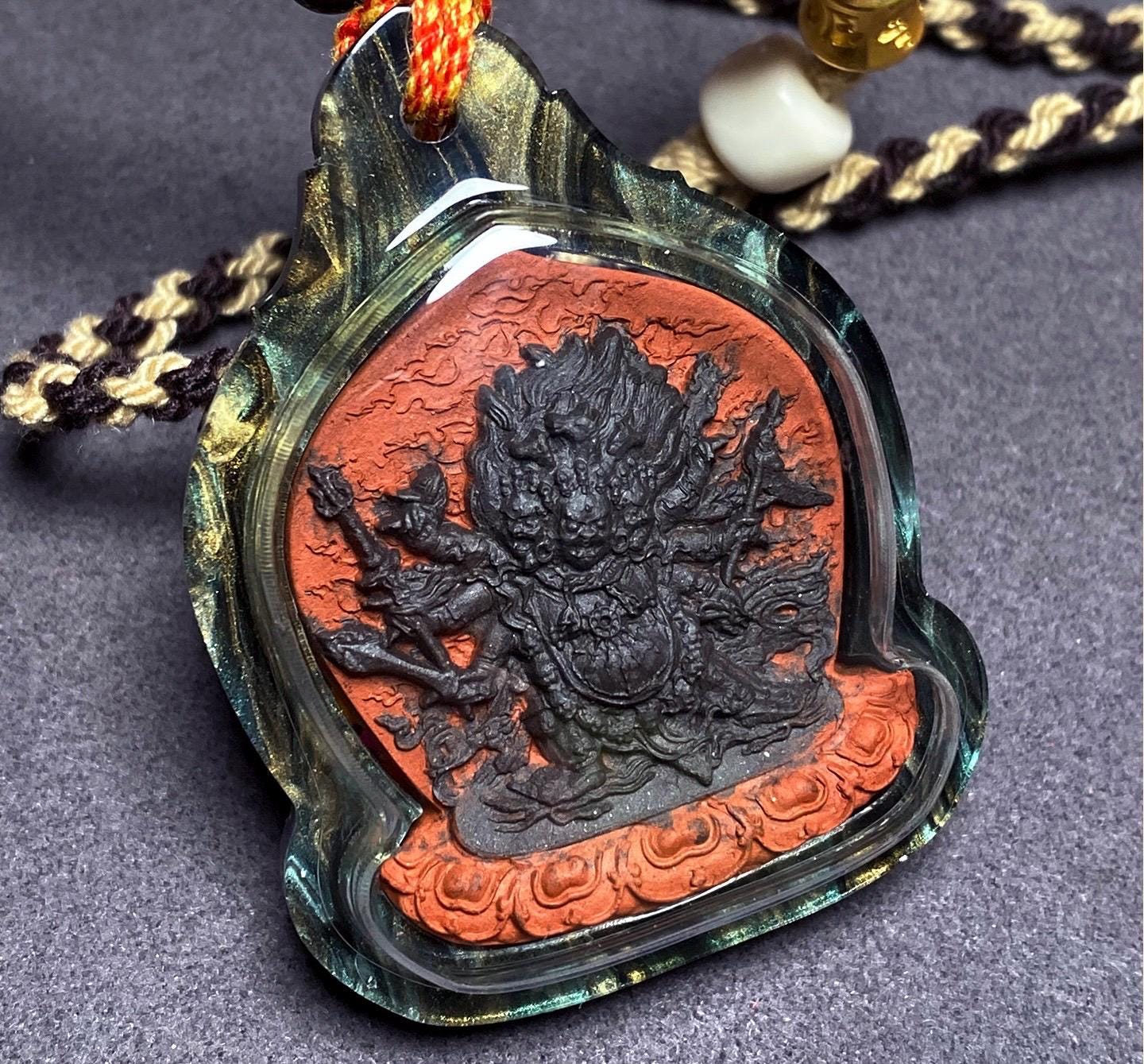 Hayagriva Tsa Tsa Pendant Necklace, Tibetan Buddhist Amulet Gau Box, Handmade Medicine Clay Thangka, Spiritual Protection Jewelry