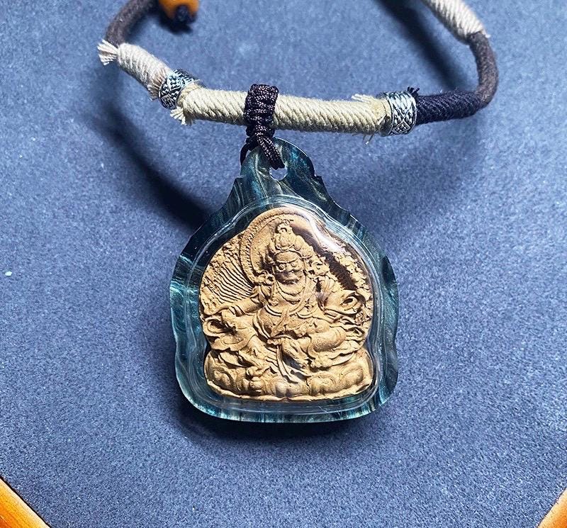 Tibetan Yellow Jambhala Medicine Tsa Tsa Pendant Necklace, Handcrafted Gau Box Amulet, Buddhist Buddha Statue Thangka Charm, Spiritual Gift