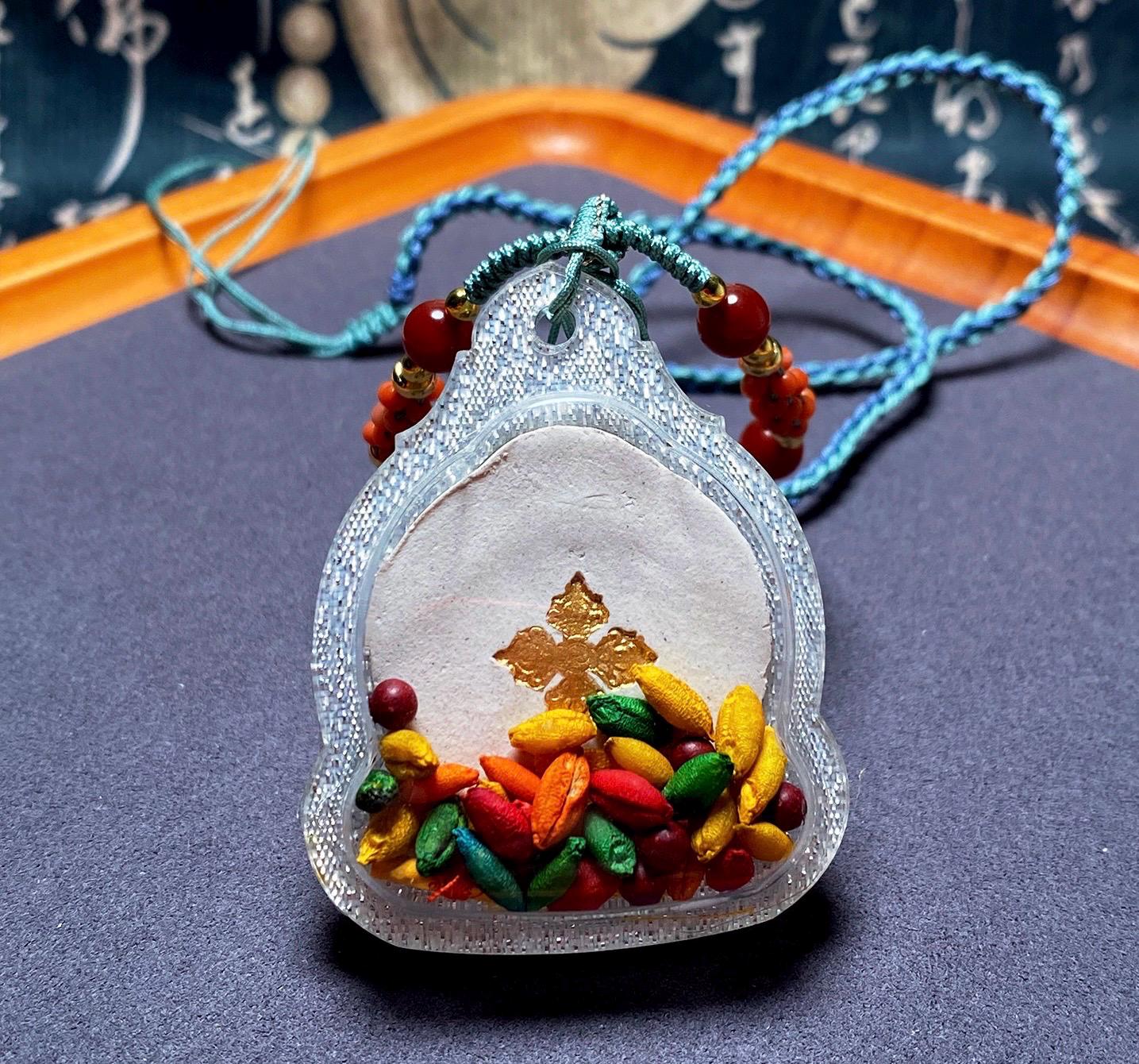 Green Tara Tibetan Tsa Tsa Pendant, Hand-Painted Incense Ash Amulet, Buddhist Spiritual Necklace, Thangka Style Jewelry, Protection Gift