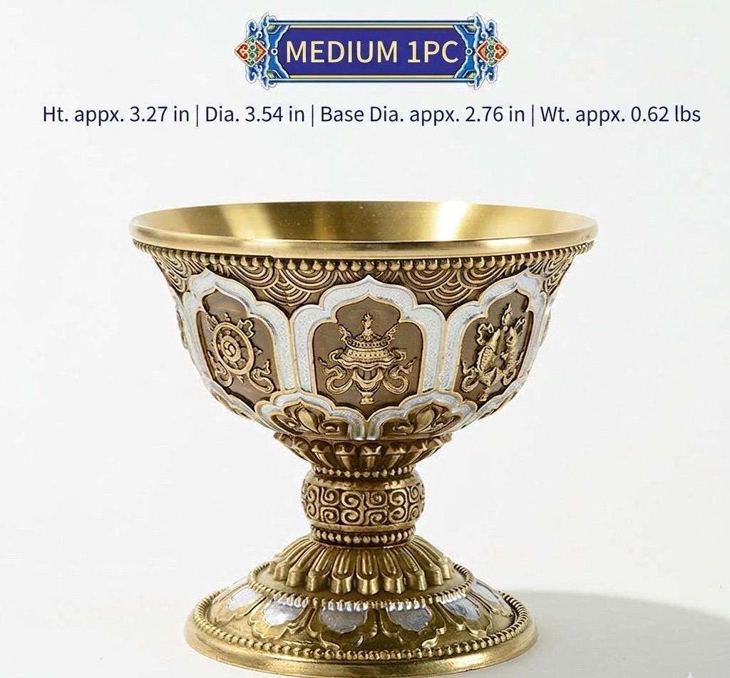 Pure Brass Offering Bowl for Altar, Buddhist Ritual Water Cup, Zen Meditation Tabletop Decor, Sacred Water Vessel for Buddha Guan Yin Wealth