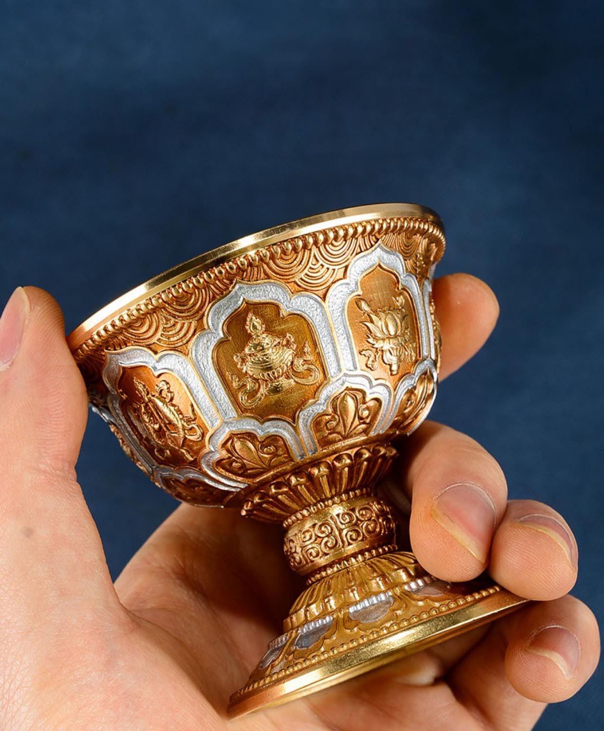 Pure Brass Offering Bowl for Altar, Buddhist Ritual Water Cup, Zen Meditation Tabletop Decor, Sacred Water Vessel for Buddha Guan Yin Wealth
