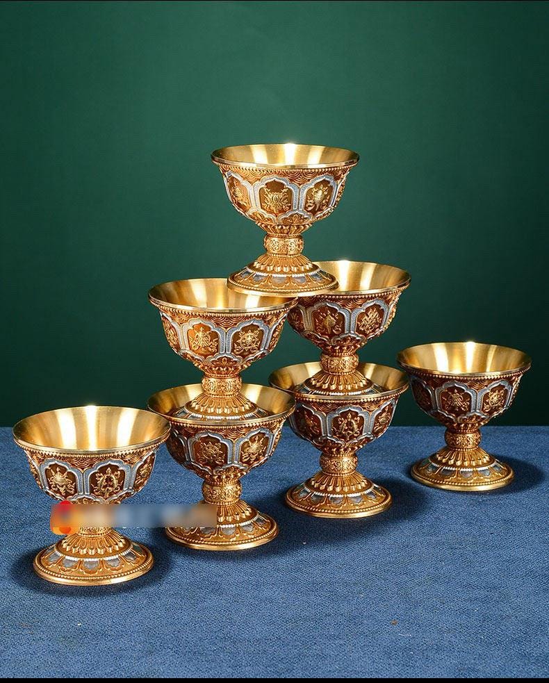 Pure Brass Offering Bowl for Altar, Buddhist Ritual Water Cup, Zen Meditation Tabletop Decor, Sacred Water Vessel for Buddha Guan Yin Wealth