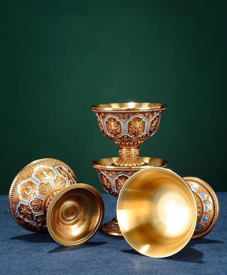 Pure Brass Offering Bowl for Altar, Buddhist Ritual Water Cup, Zen Meditation Tabletop Decor, Sacred Water Vessel for Buddha Guan Yin Wealth