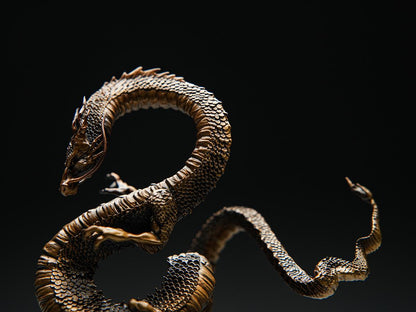Auspicious Dragon Statue Bronze Sculpture - Feng Shui Tea Pet & Incense Holder - Mythical Chinese Dragon Home Decor - Asian Art Zen Ornament
