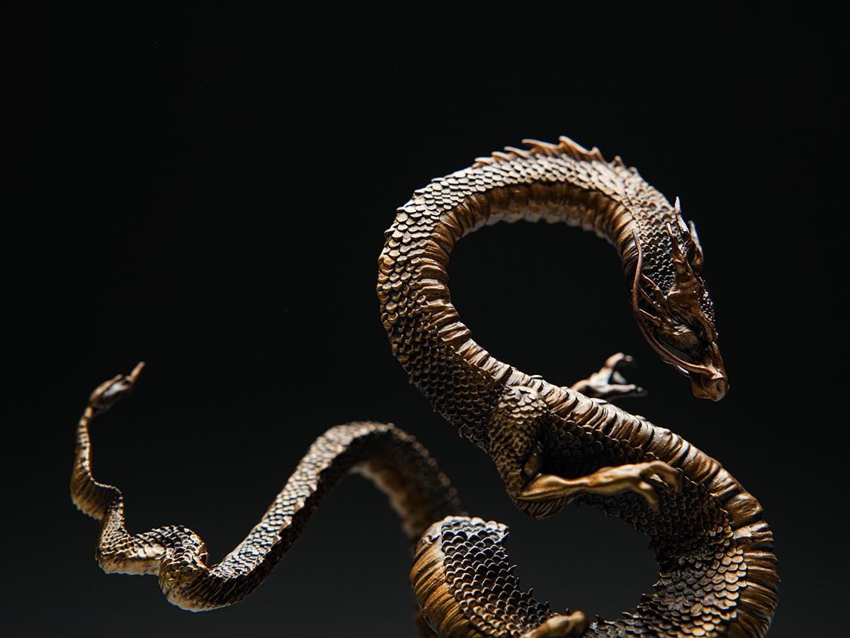 Auspicious Dragon Statue Bronze Sculpture - Feng Shui Tea Pet & Incense Holder - Mythical Chinese Dragon Home Decor - Asian Art Zen Ornament