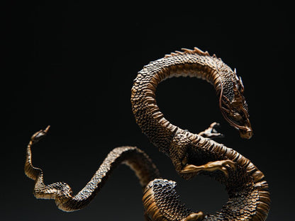 Auspicious Dragon Statue Bronze Sculpture - Feng Shui Tea Pet & Incense Holder - Mythical Chinese Dragon Home Decor - Asian Art Zen Ornament