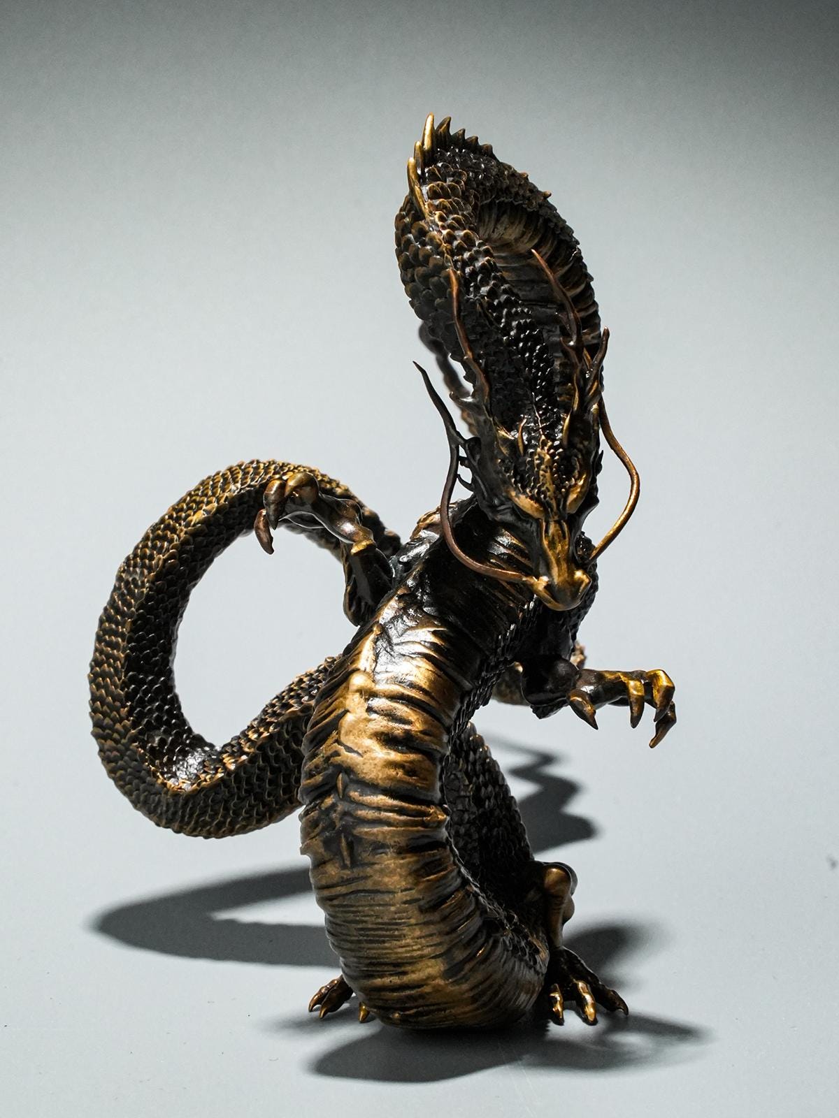 Auspicious Dragon Statue Bronze Sculpture - Feng Shui Tea Pet & Incense Holder - Mythical Chinese Dragon Home Decor - Asian Art Zen Ornament