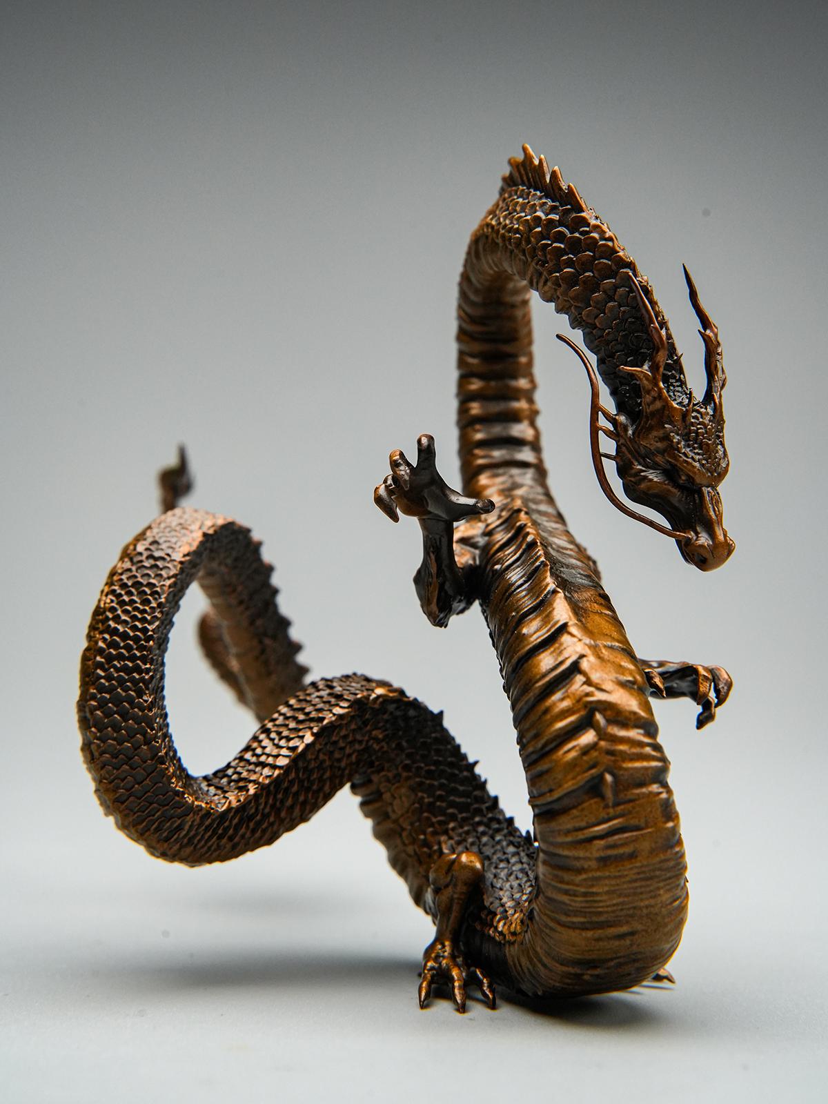 Auspicious Dragon Statue Bronze Sculpture - Feng Shui Tea Pet & Incense Holder - Mythical Chinese Dragon Home Decor - Asian Art Zen Ornament