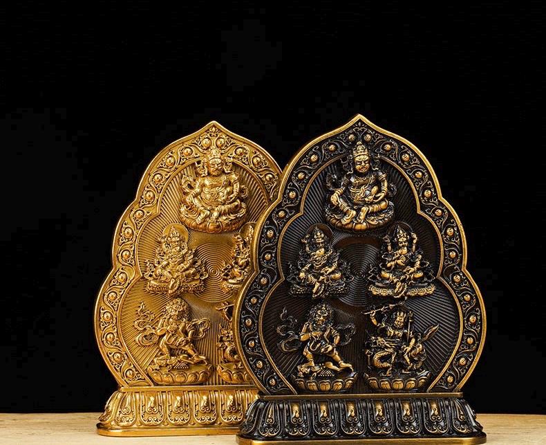 Five Wealth Gods Brass Offering Bowl Set, Buddhist Water Cups for Altar, Yellow Jambhala Puja Supplies, Zen Home Decor, Feng Shui Gift