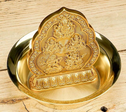 Five Wealth Gods Brass Offering Bowl Set, Buddhist Water Cups for Altar, Yellow Jambhala Puja Supplies, Zen Home Decor, Feng Shui Gift
