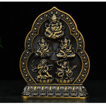 Five Wealth Gods Brass Offering Bowl Set, Buddhist Water Cups for Altar, Yellow Jambhala Puja Supplies, Zen Home Decor, Feng Shui Gift