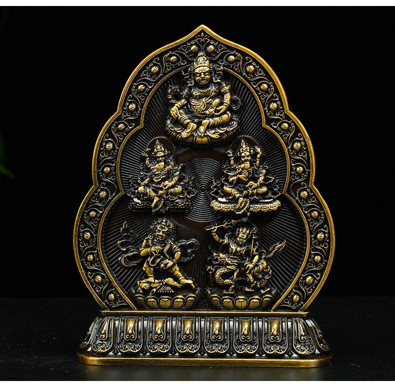 Five Wealth Gods Brass Offering Bowl Set, Buddhist Water Cups for Altar, Yellow Jambhala Puja Supplies, Zen Home Decor, Feng Shui Gift