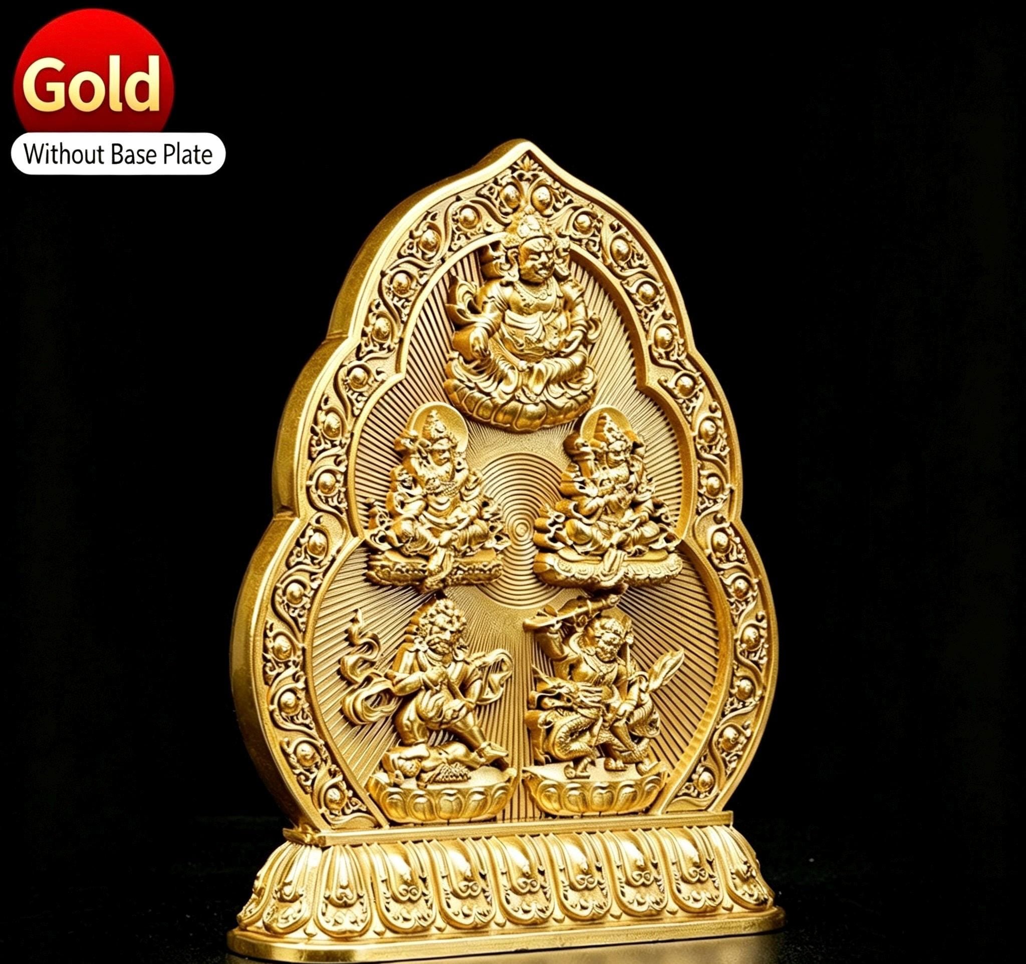 Five Wealth Gods Brass Offering Bowl Set, Buddhist Water Cups for Altar, Yellow Jambhala Puja Supplies, Zen Home Decor, Feng Shui Gift