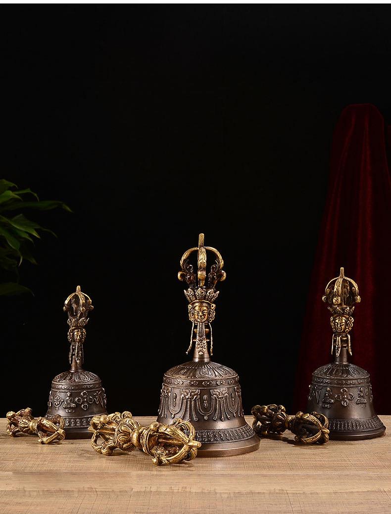100% Handmade Brass Vajra and Bell Set from Nepal, Hand-Carved Five-Pronged Dorje, Tibetan Buddhist Ritual Ghanta, Modern Home Decor, Zen