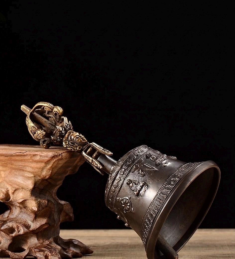 100% Handmade Brass Vajra and Bell Set from Nepal, Hand-Carved Five-Pronged Dorje, Tibetan Buddhist Ritual Ghanta, Modern Home Decor, Zen