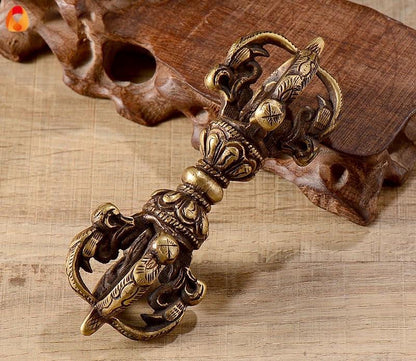 100% Handmade Brass Vajra and Bell Set from Nepal, Hand-Carved Five-Pronged Dorje, Tibetan Buddhist Ritual Ghanta, Modern Home Decor, Zen