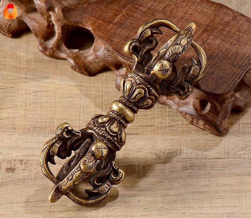 100% Handmade Brass Vajra and Bell Set from Nepal, Hand-Carved Five-Pronged Dorje, Tibetan Buddhist Ritual Ghanta, Modern Home Decor, Zen