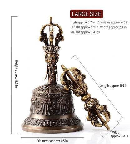100% Handmade Brass Vajra and Bell Set from Nepal, Hand-Carved Five-Pronged Dorje, Tibetan Buddhist Ritual Ghanta, Modern Home Decor, Zen