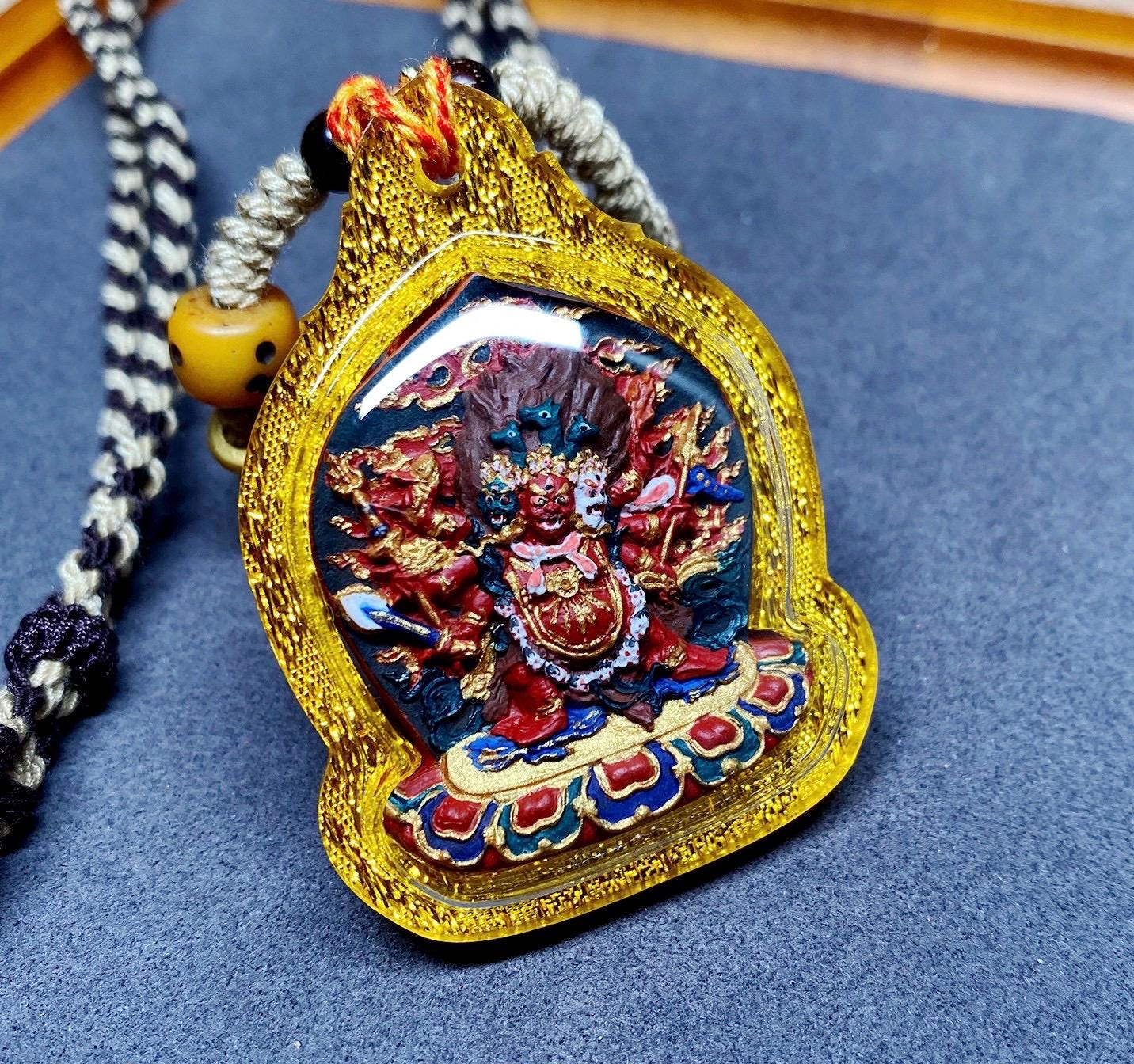 Hand-Painted Hayagriva Tsa Tsa Pendant, Mineral Pigment Tibetan Buddhist Amulet, Thangka Style Medicine Buddha Jewelry, Spiritual Protection
