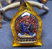 Tibetan Yamantaka Mini Thangka Pendant, Hand-painted Mineral Pigment Tsatsa, Vajrabhairava Buddhist Amulet Necklace, Sacred Himalayan Art