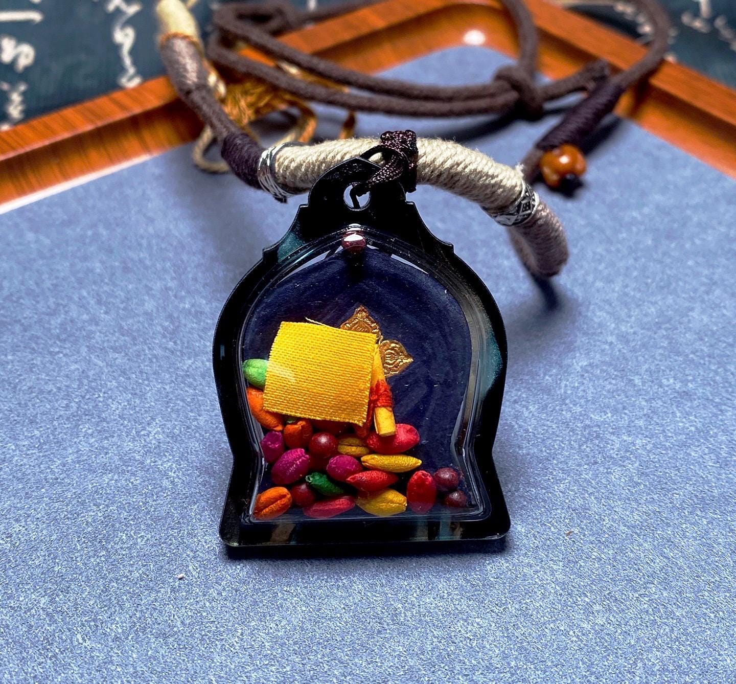 Tibetan Yamantaka Mini Thangka Pendant, Hand-painted Mineral Pigment Tsatsa, Vajrabhairava Buddhist Amulet Necklace, Sacred Himalayan Art