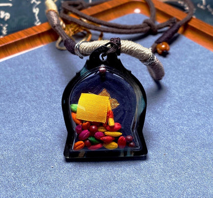 Tibetan Yamantaka Mini Thangka Pendant, Hand-painted Mineral Pigment Tsatsa, Vajrabhairava Buddhist Amulet Necklace, Sacred Himalayan Art