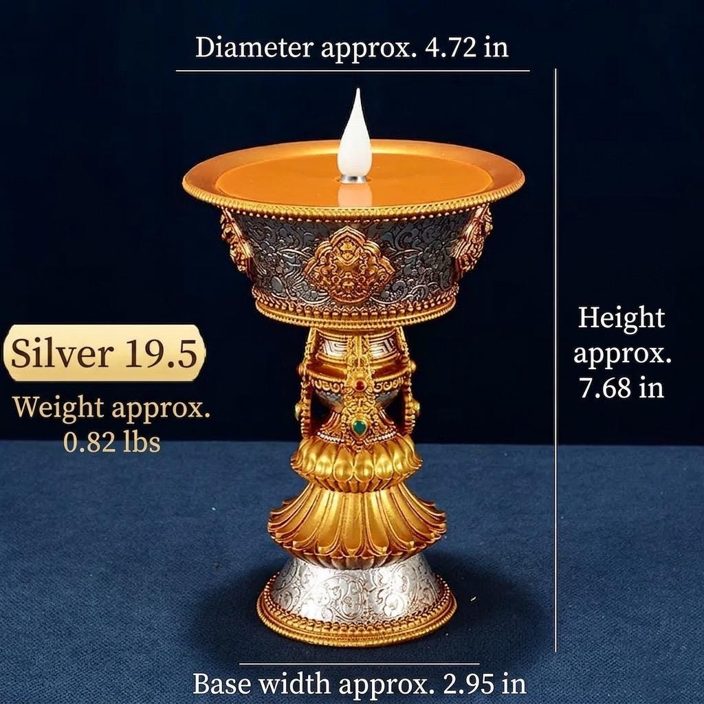 LED Ghee Lamp Holder 8 Auspicious Symbols, Rechargeable Plug-in Buddhist Altar Supplies, Electronic Candle Holder for Buddha