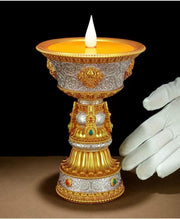 LED Ghee Lamp Holder 8 Auspicious Symbols, Rechargeable Plug-in Buddhist Altar Supplies, Electronic Candle Holder for Buddha