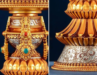 LED Ghee Lamp Holder 8 Auspicious Symbols, Rechargeable Plug-in Buddhist Altar Supplies, Electronic Candle Holder for Buddha