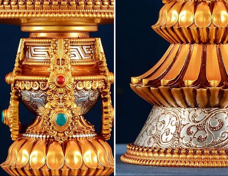 LED Ghee Lamp Holder 8 Auspicious Symbols, Rechargeable Plug-in Buddhist Altar Supplies, Electronic Candle Holder for Buddha