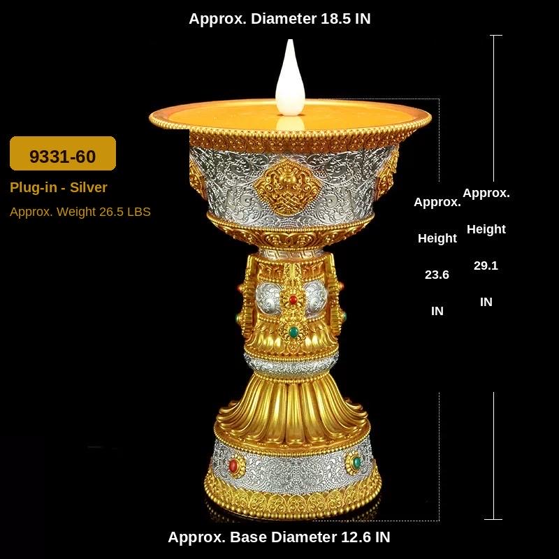 LED Ghee Lamp Holder, Rechargeable Electric Buddha Light, Eight Auspicious Buddhist Candle Holder, Zen Altar Decor, Mindfulness Gift